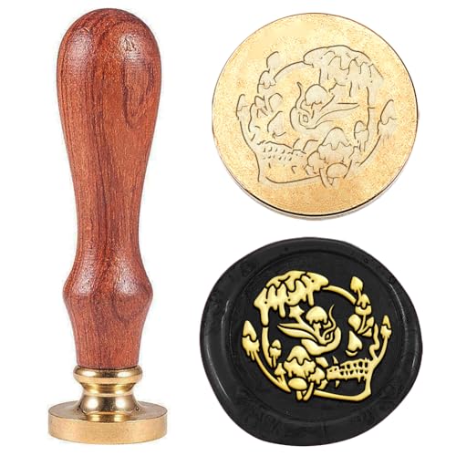 Hobbspring 1 Stück Totenkopf Wachssiegelstempel Vintage Pilz Siegelwachsstempel 25mm Abnehmbarer Messingkopfstempel Mit Holzgriff Für Umschlageinladungen Weihnachtsgeschenkverpackung von Hobbspring