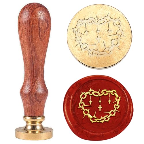 Hobbspring 1 Stück Wachs Siegelstempel Mit Herz Kreuz Motiv Dornen Vintage Ketten Wachs Siegelstempel Geschenk für Weihnachten 30mm Messingkopfstempel Mit Holzgriff Einladungskarten Wachsstempel von Hobbspring