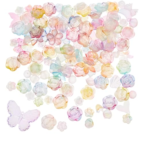 Hobbspring 10 Sets Bunte Acrylperlen In Verschiedenen Größen Blumen Schmetterlinge Blätter Und Schleifen Süße Perlen In Großer Menge Zur Schmuckherstellung Armband Halsketten von Hobbspring