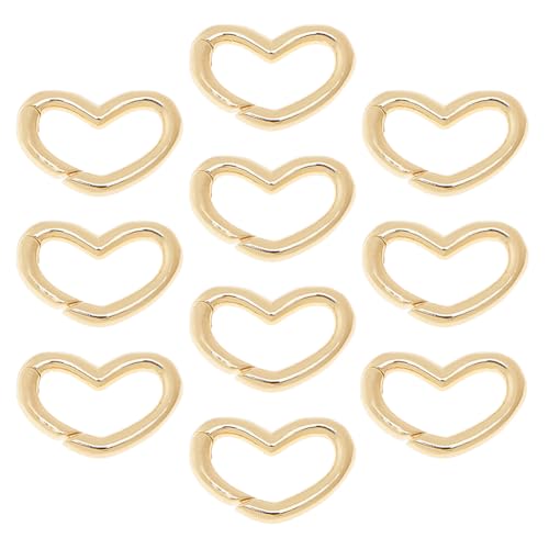 Hobbspring 10 Stück Herz Federverschlüsse Echt 18 Karat Vergoldete Ringclips Messing Federtorring Herz Schlüsselringe Geldbörsenring Clip Auslöser Für Schmuck Handtasche Schlüsselanhänger Tasche von Hobbspring