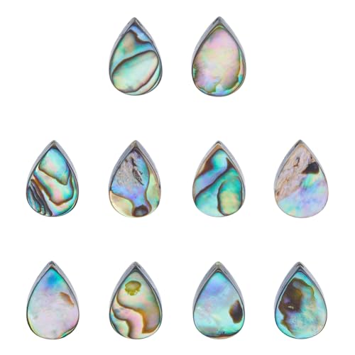 Hobbspring 10 Stück Natürliche Abalone Muschelperlen Bunte Tropfen Muschelperlen Paua Muschelperlen Grüne Abalone Perlen Flache Lose Abstandsperlen Für Die Herstellung von Halsketten Armbändern von Hobbspring