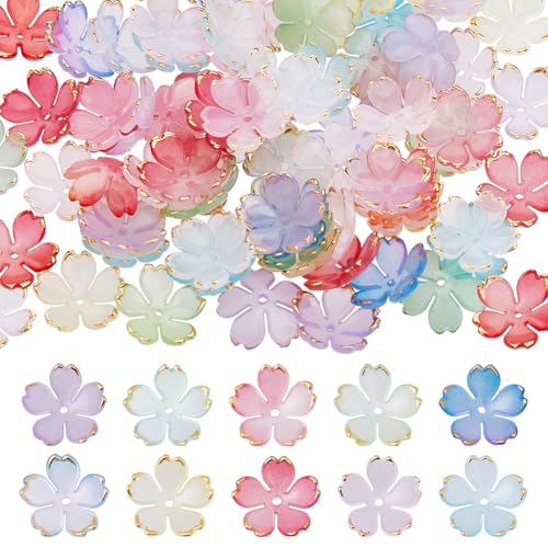 Hobbspring 100 Stück Acryl Blumen Charm Perlen 10 Farben Kirschblüten Perlen Charms 2 Größen Bunte 5 Blättrige Blumen Perlenkappen Für Die Herstellung von Schmuck Halsketten Und Ohrringen von Hobbspring