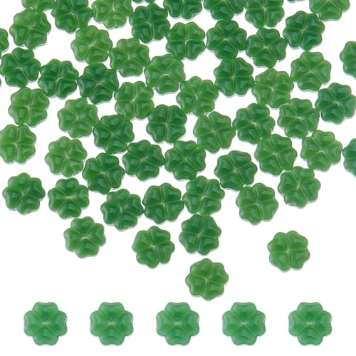 Hobbspring 100 Stück Glasperlen Mit Vierblättrigem Kleeblatt 10.5mm Perlen Jade Imitat Glasperlen Honigtau Kleeblatt Lose Perlen Zur Schmuckherstellung Armbänder Halsketten Ohrringe Schlüsselanhänger von Hobbspring