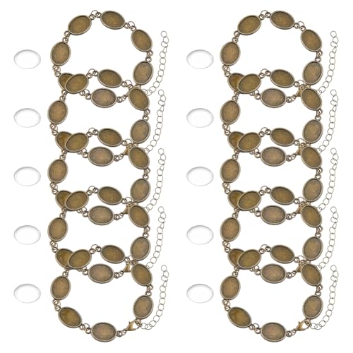 Hobbspring 10Pcs Oval Blank Lünette Armbänder Armband Lünette Einstellungen mit 50Pcs Glas Cabochons Antique Bronze DIY Blank Kuppel Armband für Braceltes Schmuck machen DIY Handwerk von Hobbspring