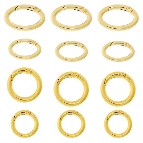 Hobbspring 12 Stück 4 Stile Federtorring Echt 18 Karat Vergoldet Ringclips Messing Runder Ovaler Verschluss Karabinerhaken Schnappclip Feder Schlüsselringschnalle Für Schmuck Handtaschen von Hobbspring