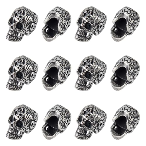 Hobbspring 12 Stück Totenkopf Perlen In Antik Silber 6mm Großes Loch Lose Totenkopf Perlen Europäische Perlen 304 Edelstahl Abstandshalterperlen Für Halsketten Schmuckherstellung von Hobbspring