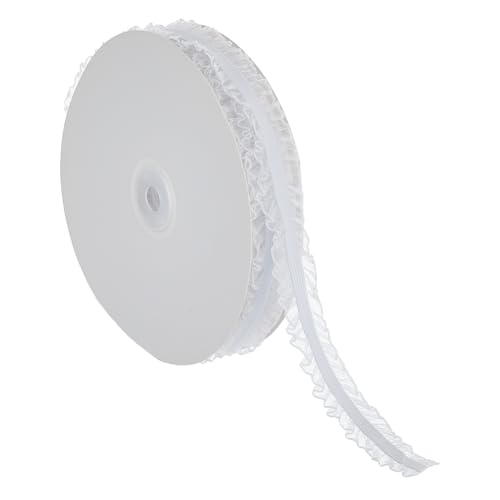 Hobbspring 15 Yards Elastischer Dehnbarer Rüschenbesatz Weißer Spitzenbesatz Mit Doppelter Rüsche 3/4 Zoll (20mm) Breiter Spitzenbesatz Aus Stoff Zum Nähen Kleiderdekoration Und Zum Verpacken von Hobbspring