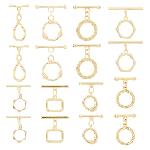 Hobbspring 16 Stück 8 Stile Messing Knebelverbinder OT Stabverschluss OT Rundverschluss Schnalle Schmuckverschlüsse Für Halsketten Armbänder Bastelsets Schmuckherstellung DIY von Hobbspring