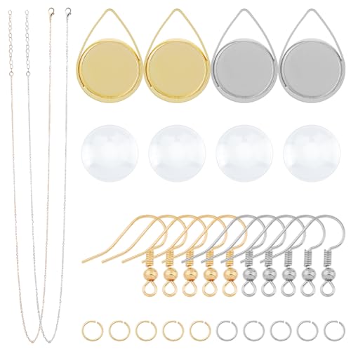 Hobbspring 2 Farbe Anhänger Blanko Halskette Kettenfassungen Mit 2 Farben 12mm Tropfenfassung Anhängerschalen Ohrringhaken Halskettenkette Und Biegering Zur Schmuckherstellung von Hobbspring