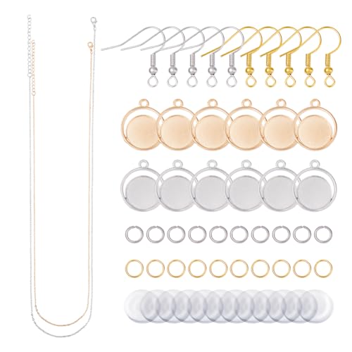 Hobbspring 2 Farbe Anhängerrohling Für Halskettenketten DIY Sets Zum Herstellen von Ohrringen Und Halsketten Aus Messing Mit Runde Strasssteinfassung Anhängerschalen Mit Ohrringhaken von Hobbspring