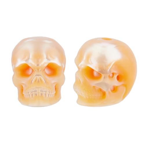 Hobbspring 2 Stück Totenkopf Perlen Halloween Totenkopf Abstandshalter Perlen Mini Skelettkopf Perlen PeachPuff Totenkopf Lose Perlen Für DIY Armbänder Halsketten Schmuckherstellung von Hobbspring