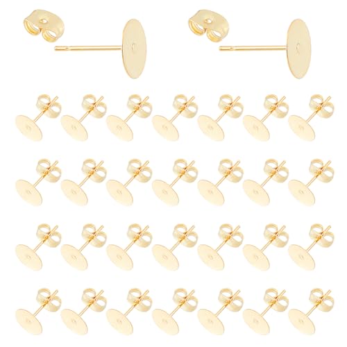 Hobbspring 200 Set Goldene Ohrstecker Und Verschlüsse 8mm 304 flache Runde Ohrstecker Aus Edelstahl Mit Schmetterlings Ohrverschlüssen 24 Karat Vergoldete Blanke Ohrstecker Zur Herstellung von Ohrring von Hobbspring