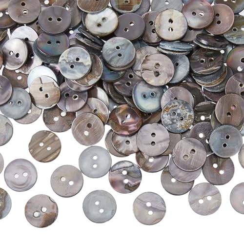 Hobbspring 200 Stück 15mm Natürliche Muschelknöpfe Flach Rund Zum Nähen Basteln Knöpfe Mit 2 Löchern Nähknöpfe Schwarze Muschelknöpfe Für Kleidung Mäntel Jeans Röcke DIY Nähen von Hobbspring