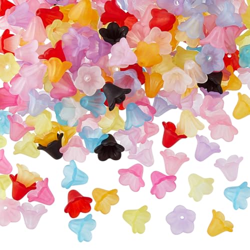 Hobbspring 200Pcs Acryl Blume Bead Caps Assorted Farbe gefrostet Trompete Perlen bunte Blume Spacer Perlen mit 1.6mm Loch für DIY Armbänder Halskette Schmuck machen von Hobbspring