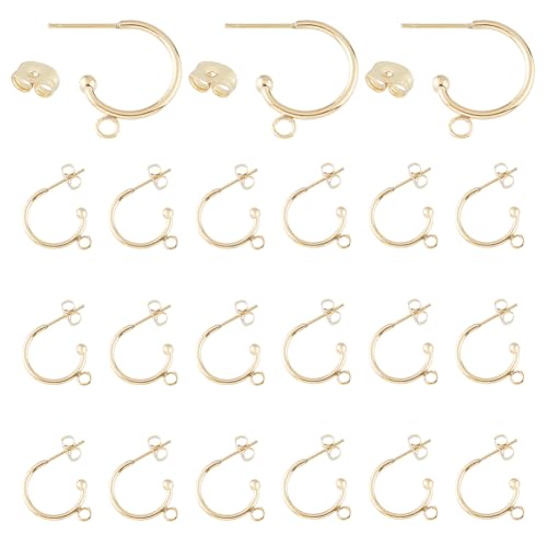 Hobbspring 24 Sets offene Reifen Ohrringe Gold halbe Reifen Ohrring Findings Edelstahl kleine Huggies Ohrringe Kit mit Ohrring Backs für DIY baumeln Ohrringe Handwerksbedarf von Hobbspring