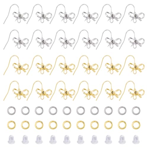 Hobbspring 24 Stück 2 Farben Ohrstecker Aus Messing Mit Schleife Platingoldene Ohrstecker Ohrstecker Beschläge Mit Französischen Angelhaken Und Ohrmuttern Und Biegeringen Für Selbstgemachte Ohrringe von Hobbspring