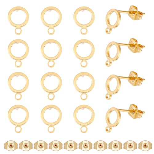 Hobbspring 30Pcs 18K Gold plattiert Kreis Ohrring Ohrstecker 10mm Runde Geometrie Ohrring Pfosten Messing Ohrstecker mit Schleife mit 30Pcs Schmetterling Ohr zurück für DIY Schmuck Ohrring machen von Hobbspring