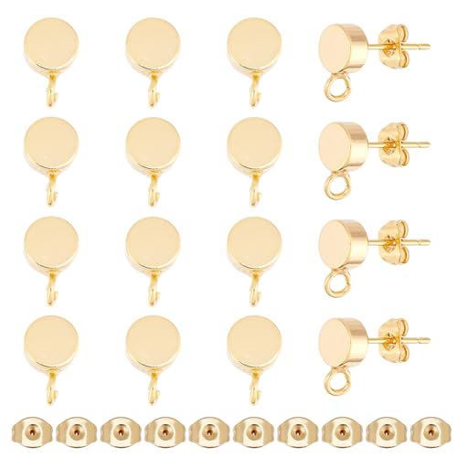 Hobbspring 30Pcs flache runde Ohrring Pfosten 8mm 18K vergoldet Ohrstecker mit Schleife Messing Ohrstecker Findings mit 30Pcs Schmetterling Ohr zurück für DIY-Schmuck baumeln Ohrring machen von Hobbspring