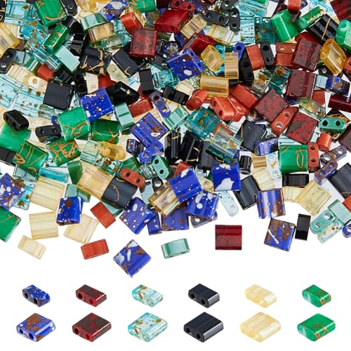 Hobbspring 360Pcs 6 Farben Tila Perlen 2-Löcher Glas Seed Perlen flache rechteckige undurchsichtige Perlen Vintage Tile quadratische lose Spacer Perlen für Jewerly Armband Halskette machen DIY von Hobbspring