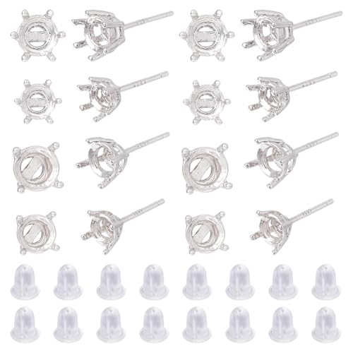 Hobbspring 4 Paar Ohrstecker Rohlinge Aus Sterlingsilber Mit Krappenfassungen Ohrstecker Krallen Aus Platin 4 und 5 Krappen Ohrstecker Zubehör Mit Kunststoff Ohrmuttern Für Selbstgemachte Ohrringe von Hobbspring