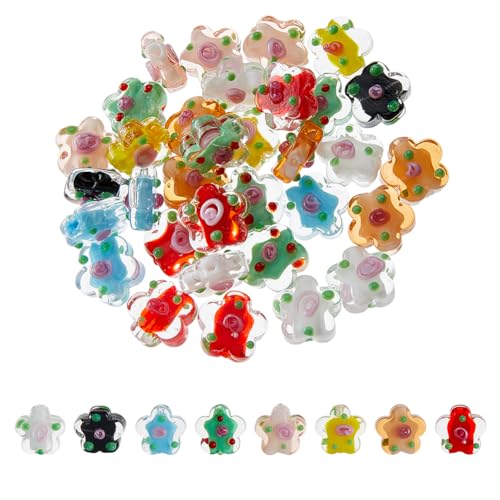 Hobbspring 40 Stück Blumen Glasperlen 8 Farben Transparente Blumen Lampwork Perlen 13.5mm Lose Blumen Perlen Handgefertigte Lampwork Abstandshalter Perlen Für DIY Bastel Und Schmuckherstellung von Hobbspring