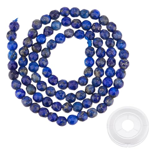 Hobbspring 4mm Natürliche Lapislazuli Perlenstränge 90 Stück Blaue Lose Perlen Facettierte Edelsteinperlen Runde Perlenstränge Mit Elastischer Kristallschnur Für Die Herstellung von Armbändern von Hobbspring