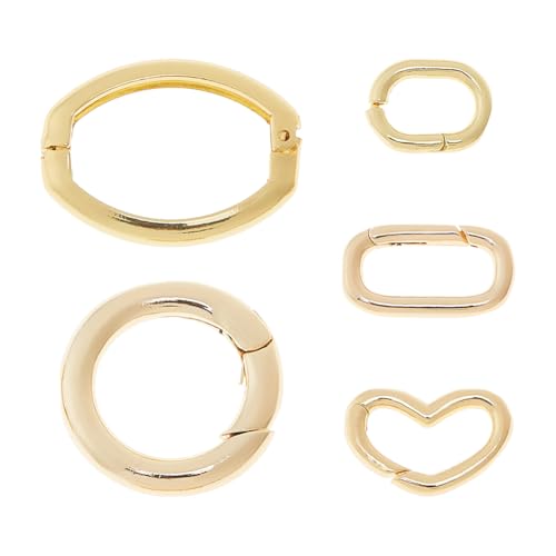 Hobbspring 5 Stil Feder Schlüsselringe Echte 18K Vergoldete Ringclips Federtorringe Aus Messing Herz Rund Oval Schlüsselringe Geldbörsen Ringclip Auslöser Für Schmuck Handtaschen Schlüsselanhänger von Hobbspring