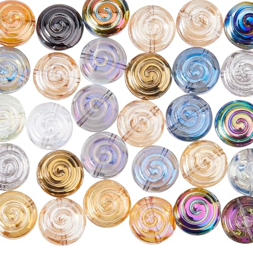 Hobbspring 50 Stück Galvanisierte Abstandsperlen In Regenbogenfarben Flach Rund Gestreift Glasperlen Transparente Millefiori Perlen Tschechische Schneckenhausperlen Zur Herstellung von Armbändern von Hobbspring