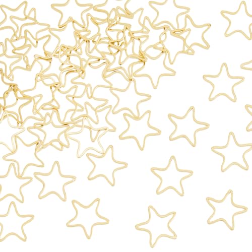 Hobbspring 50Pcs Blanko Rahmen Charms Messing Star Open Lünette Charms Connectors 24K Gold plated Star Open Lünette Frame für Schmuck Halskette Armbänder Ohrringe Making DIY Crafts von Hobbspring