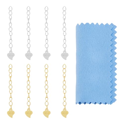 Hobbspring 8 Stück 2 Farben 925 Sterling Silber Verlängerungskette Silber Und Goldarmband Kettenverlängerung Halsketten Herz-Anhänger-Verlängerungskette mit 1 Stück Poliertuch Hobbspring 8 Stück 2 Farben 925 Sterling Silber Verlängerungskette Silber Und Goldarmband Kettenverlängerung Halsketten Herz-Anhänger-Verlängerungskette mit 1 Stück Poliertuch von Hobbspring