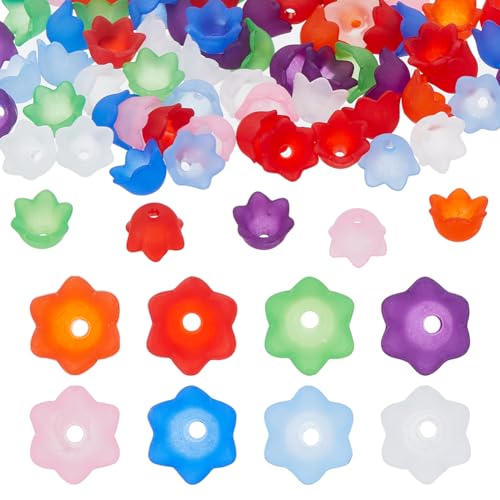 Hobbspring 800 Stück Acryl Blumen-Perlenkappen 8 Farben Gemischte Farben Maiglöckchen Blumen-Perlenkappen Tulpenblumen Lose Perlen Kappen für Schmuck Halskette Armbänder Ohrringe Making DIY Crafts von Hobbspring