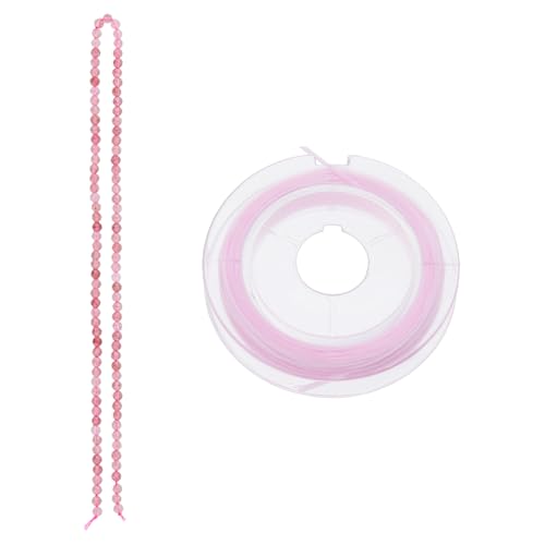 Hobbspring Ca. 100 Stück Natürliche Erdbeerquarz Perlen 4mm Facettierte Edelsteinperlen Kleine Perlenstränge Rosa Stein Lose Perlen Runde Perlen Strang Mit Elastischer Schnur von Hobbspring