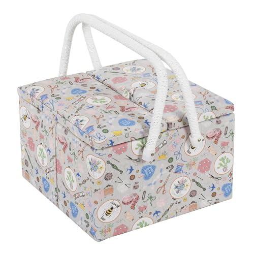 Hobby Gift Exclusive Große Bastel Aufbewahrungsbox für Näharbeiten mit zwei Deckeln, Zubehörablage, Nadelkissen, Taschen, PVC-Griffe, 25 x 25 x 17 cm, Haby Notions von Hobby Gift