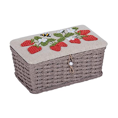 Hobby Gift Kleine Aufbewahrungsbox für Näharbeiten, Weidenkorb mit Applikationen, natürliche Erdbeeren von Hobby Gift