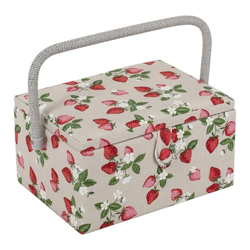 Hobby Gift Exclusive Mittelgroße Nähbox, Bastel-Aufbewahrungsbox, Zubehörablage, Nadelkissen, PVC-Griff 18,5 x 25,5 x 14,5 cm, Erdbeeren von Hobby Gift