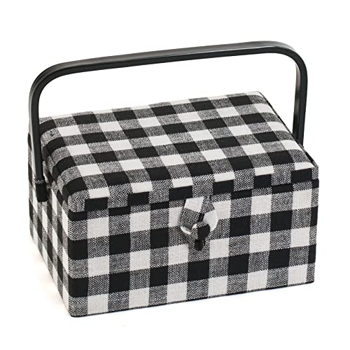 Hobby Gift Medium Näh-Aufbewahrungsbox, Holz/Stoff, Einfarbiger Gingham von Hobby Gift