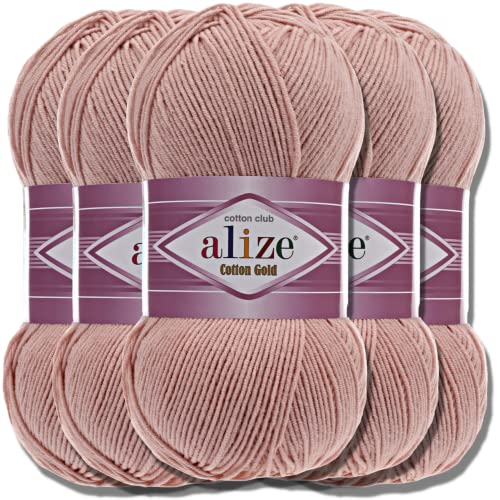 Alize 5 x 100g Cotton Gold Türkische Premium Wolle Baumwolle und Acryl Handstrickgarne | Garn | Yarn | Babywolle Strickgarn Akzente Accessoire Baby zum Häkeln Stricken Kleidung Schals (Powder | 161) von Hobby YARN