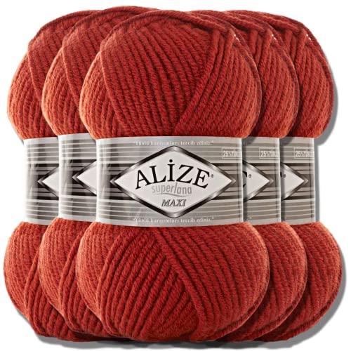 Alize 5 x 100g Superlana Maxi Türkische Premium Wolle Baumwolle und Acryl Uni Handstrickgarne | Yarn | Garn | Strickgarn Einfarbig Baby zum Häkeln Stricken Kleidung Schals (Terra | 36) von Hobby YARN