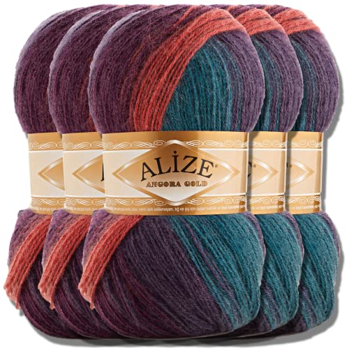 Alize 5x 100g Angora Gold Batik Türkische Premium Wolle aus 20% Schurwolle 80% Acryl Uni Handstrickgarne Yarn Garn Strickgarn Babywolle Farbverlauf Baby zum Häkeln Stricken von Hobby YARN