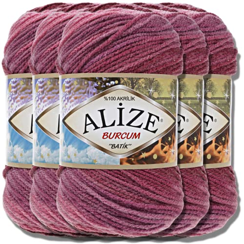 Alize 5x 100g Burcum Batik Türkische Premium Wolle 100% Acryl Handstrickgarne | Strickgarn | Yarn | Garn Babywolle mit Farbverlauf Baby zum Häkeln Stricken Kleidung (1895) von Hobby YARN