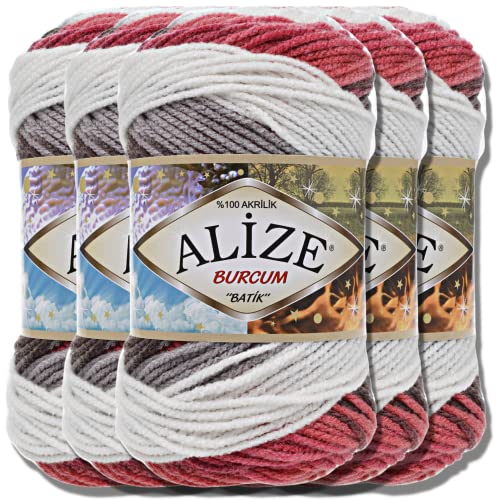 Alize 5x 100g Burcum Batik Türkische Premium Wolle 100% Acryl Handstrickgarne | Strickgarn | Yarn | Garn Babywolle mit Farbverlauf Baby zum Häkeln Stricken Kleidung (1984) von Hobby YARN