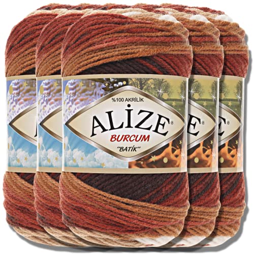 Alize 5x 100g Burcum Batik Türkische Premium Wolle 100% Acryl Handstrickgarne | Strickgarn | Yarn | Garn Babywolle mit Farbverlauf Baby zum Häkeln Stricken Kleidung (2626) von Hobby YARN