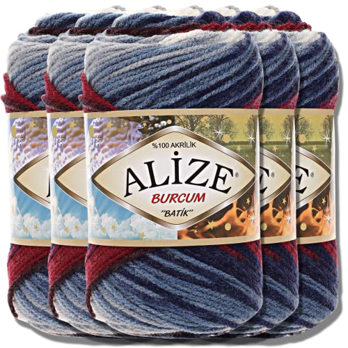 Alize 5x 100g Burcum Batik Türkische Premium Wolle 100% Acryl Handstrickgarne | Strickgarn | Yarn | Garn Babywolle mit Farbverlauf Baby zum Häkeln Stricken Kleidung (2978) von Hobby YARN