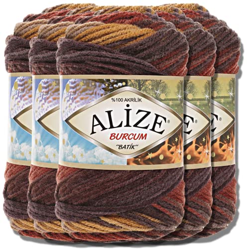 Alize 5x 100g Burcum Batik Türkische Premium Wolle 100% Acryl Handstrickgarne | Strickgarn | Yarn | Garn Babywolle mit Farbverlauf Baby zum Häkeln Stricken Kleidung (3379) von Hobby YARN