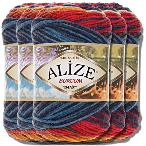 Alize 5x 100g Burcum Batik Türkische Premium Wolle 100% Acryl Handstrickgarne | Strickgarn | Yarn | Garn Babywolle mit Farbverlauf Baby zum Häkeln Stricken Kleidung (4340) von Hobby YARN