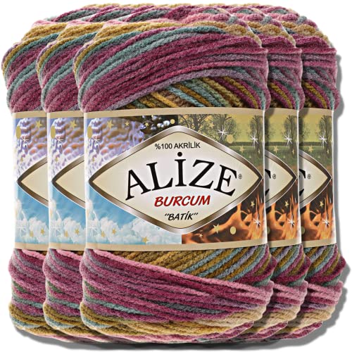 Alize 5x 100g Burcum Batik Türkische Premium Wolle 100% Acryl Handstrickgarne | Strickgarn | Yarn | Garn Babywolle mit Farbverlauf Baby zum Häkeln Stricken Kleidung (4341) von Hobby YARN