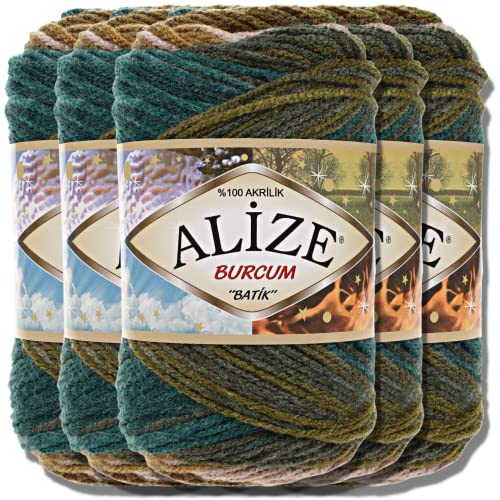 Alize 5x 100g Burcum Batik Türkische Premium Wolle 100% Acryl Handstrickgarne | Strickgarn | Yarn | Garn Babywolle mit Farbverlauf Baby zum Häkeln Stricken Kleidung (4684) von Hobby YARN