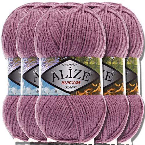 Alize 5x 100g Burcum Klasik Classic Türkische Premium Wolle 100% Acryl Handstrickgarne Uni Einfarbig | Garn | Yarn Babywolle Strickgarn Baby zum Häkeln Stricken (Rose | 28) von Hobby YARN