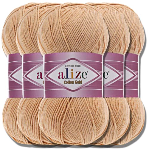 Alize 5x 100g Cotton Gold Batik Türkische Premium Wolle Baumwolle und Acryl Handstrickgarne Garn Yarn Babywolle Strickgarn mit Akzente Accessoire Baby zum Häkeln Stricken (Dusty Powder | 446) von Hobby YARN