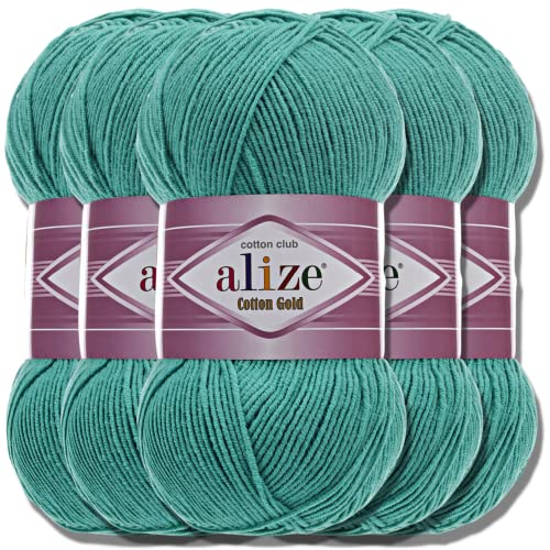 Alize 5x 100g Cotton Gold Batik Türkische Premium Wolle Baumwolle und Acryl Handstrickgarne Garn Yarn Babywolle Strickgarn mit Akzente Accessoire Baby zum Häkeln Stricken (Jade | 610) von Hobby YARN